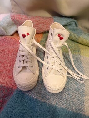 White Kids High-Top Converse with Red Heart Accent